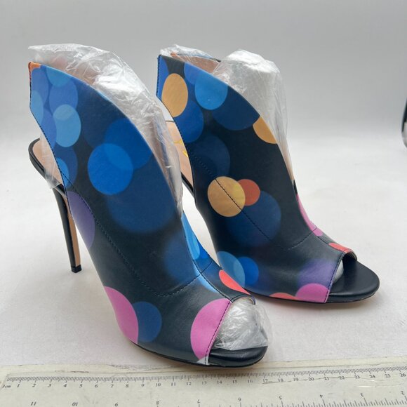 YDN Blue Circle Print Slingback Peep Toe Stiletto High Heel Sandals Ankle Boots - Picture 4 of 8